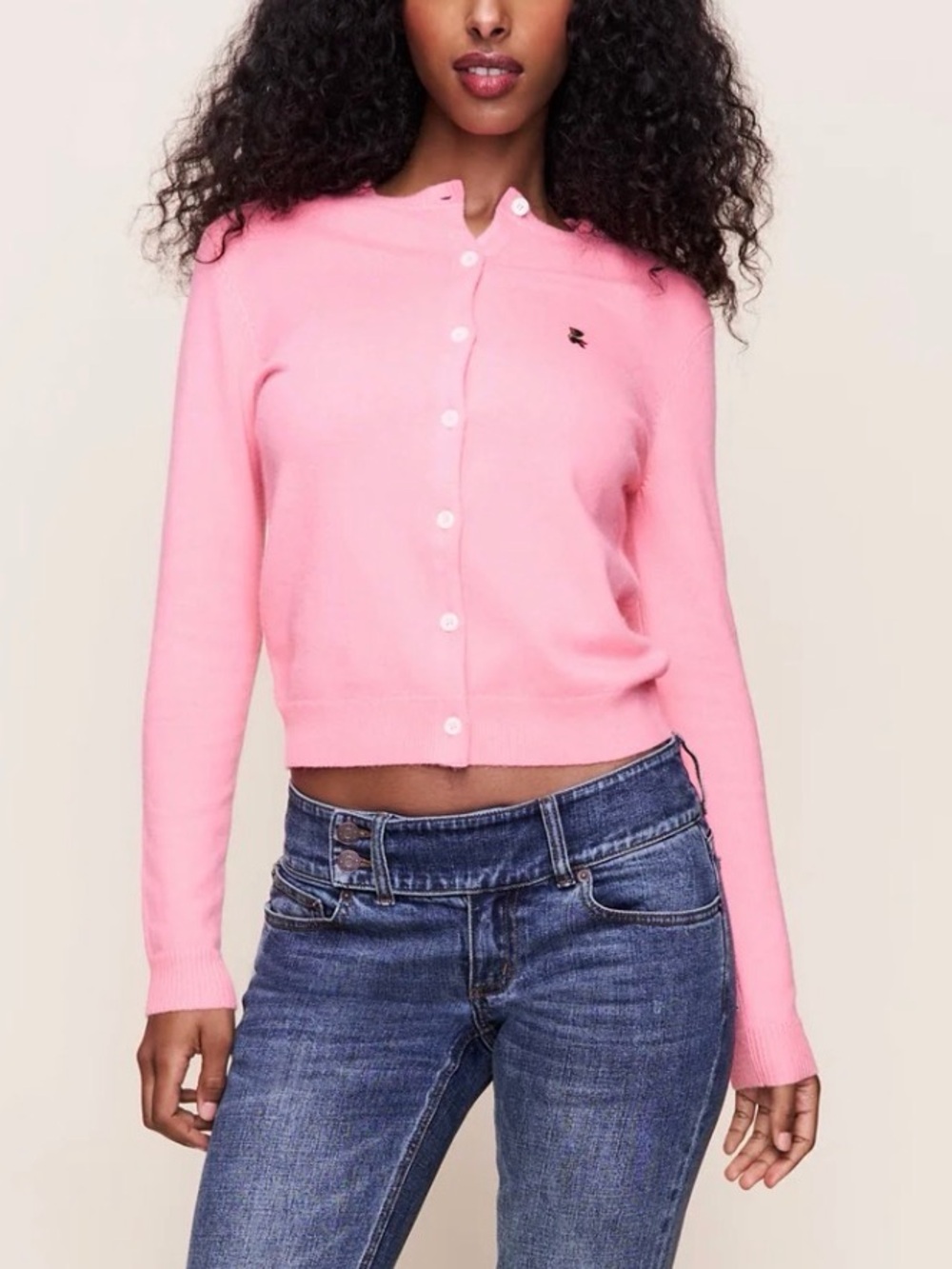 Guizio Pink Button-Up Cropped Cardigan